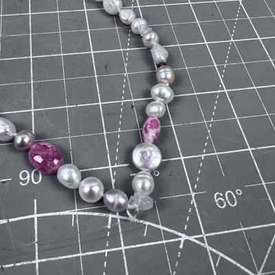 38" Pearl and Stone with Sterling Clasp Necklace