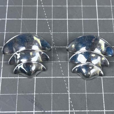 Large Silver Artful Design pierced  with Safety Clip Back