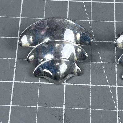 Large Silver Artful Design pierced  with Safety Clip Back