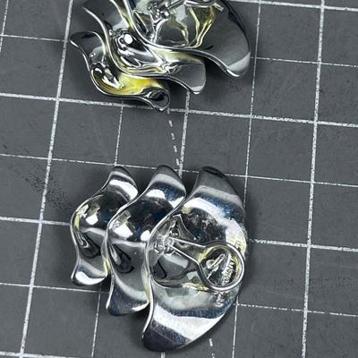 Large Silver Artful Design pierced  with Safety Clip Back