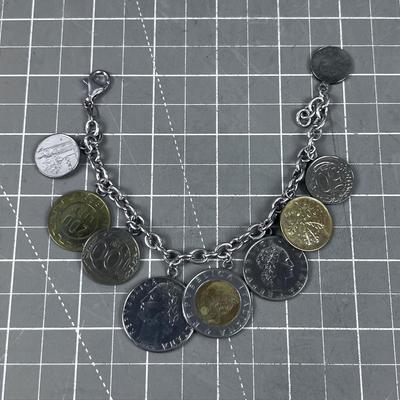 Coin Bracelet with Sterling Chain 