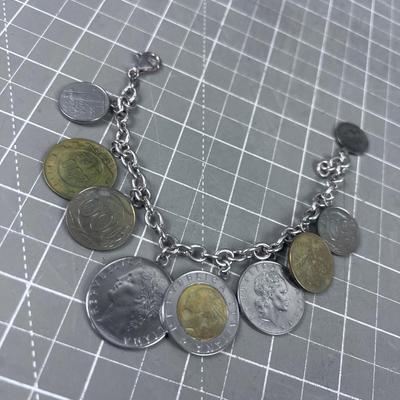 Coin Bracelet with Sterling Chain 
