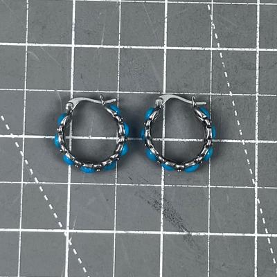 925 Turquoise Hoop Earrings.  