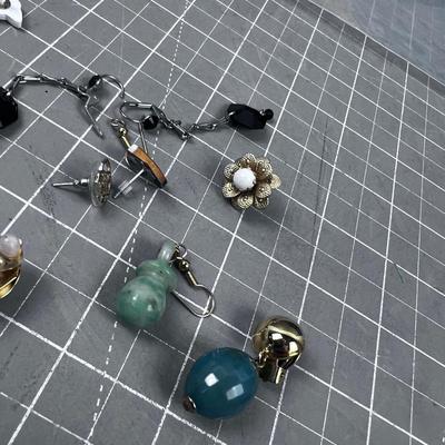 Pile of Vintage Earrings with some Jade Beads 