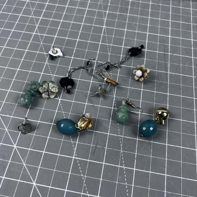 Pile of Vintage Earrings with some Jade Beads 