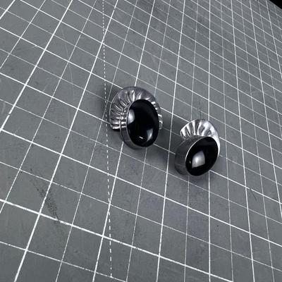 Clip-On Big Silver and Onyx Earrings
