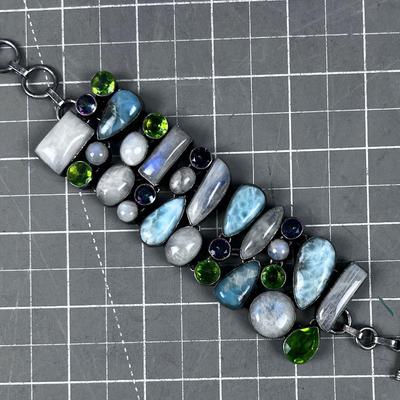 Bracelet Many Stone: Larimar, Selenite, Rainbow Moon Stone, Peridot  Bracelet 