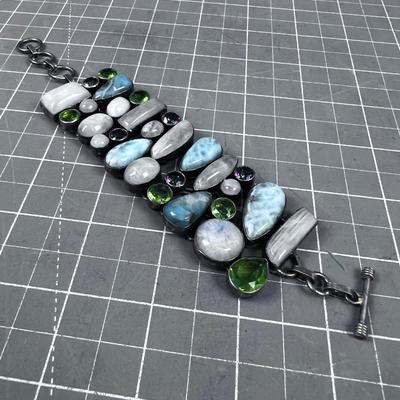 Bracelet Many Stone: Larimar, Selenite, Rainbow Moon Stone, Peridot  Bracelet 