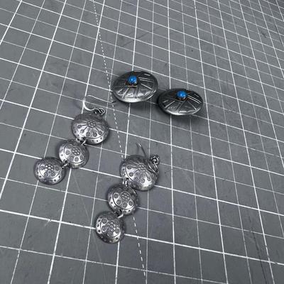 2 Sets of Earrings. Silver and Silver with Tiny Light Blue Stone. 