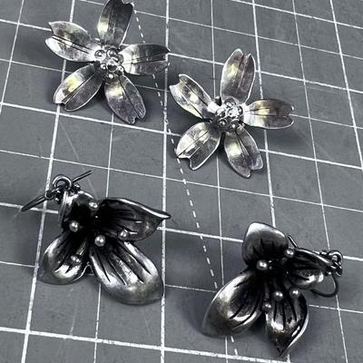 2 More Sets of Earrings Flowers  SILVER