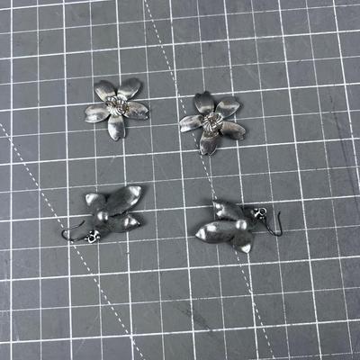 2 More Sets of Earrings Flowers  SILVER