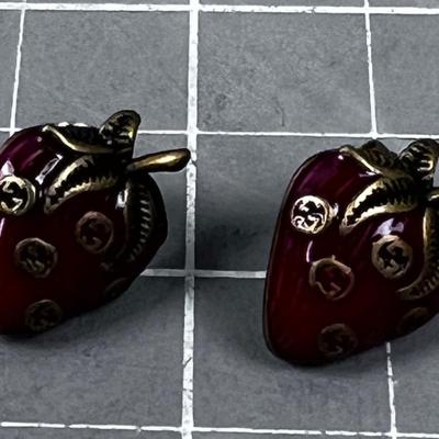Enamel Earrings Marked Gucci Strawberries 