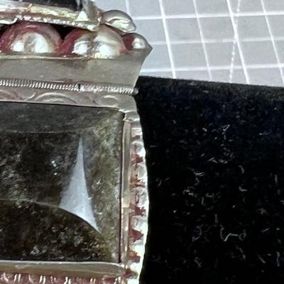Silver Black Carved Stone Bracelet