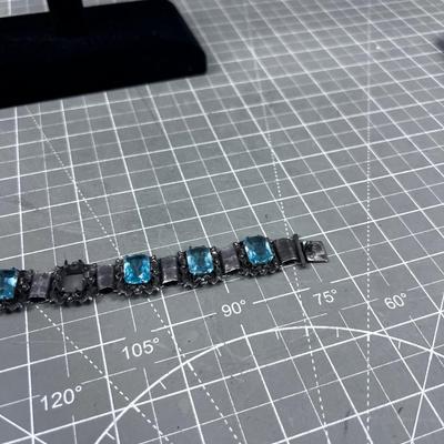Antique Silver Bracelet with an Aqua Marine Stones. 