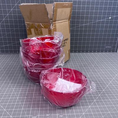 (6) Red Acrylic Bowls NEW 