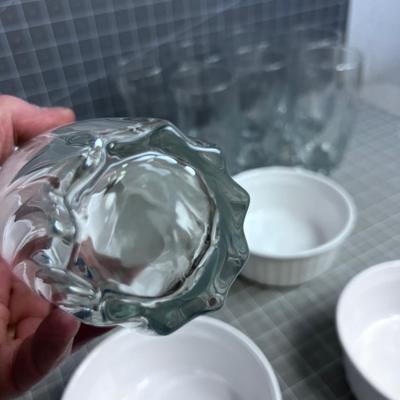Drinking Glasses and White Bowls (Soup or Salad or Both) 