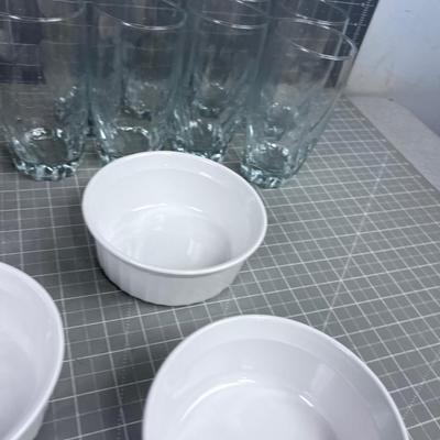 Drinking Glasses and White Bowls (Soup or Salad or Both) 