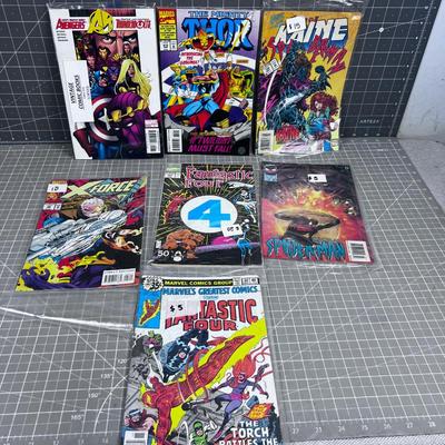 Comics (7) Thor; Fantastic 4, Spider Man.