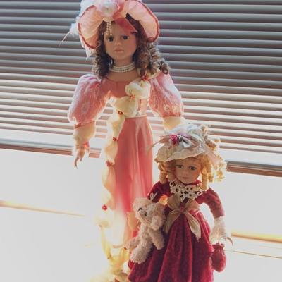 2 FANCY PORCELAIN DOLLS