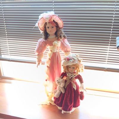 2 FANCY PORCELAIN DOLLS