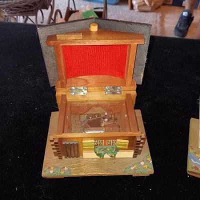2 SWISS CHALET MUSICAL JEWELRY BOXES