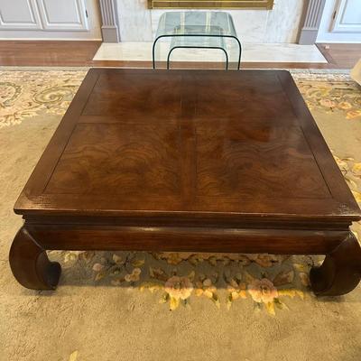 HENREDON Solid Chinoiserie Ming Style Oak and Burl Coffee Table