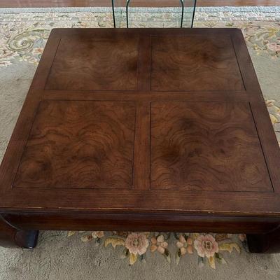HENREDON Solid Chinoiserie Ming Style Oak and Burl Coffee Table