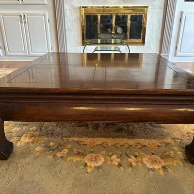 HENREDON Solid Chinoiserie Ming Style Oak and Burl Coffee Table