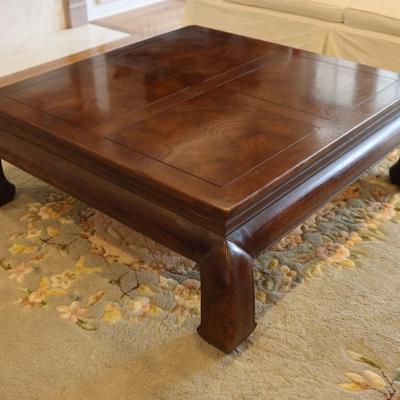 HENREDON Solid Chinoiserie Ming Style Oak and Burl Coffee Table