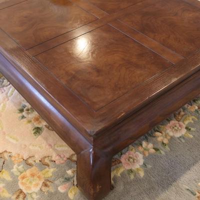 HENREDON Solid Chinoiserie Ming Style Oak and Burl Coffee Table