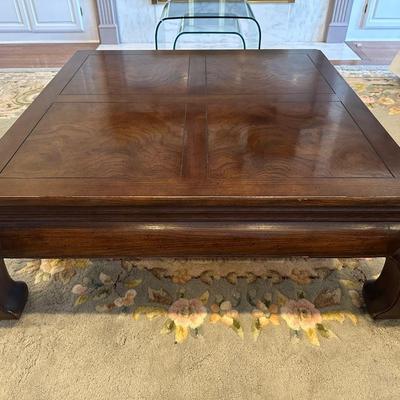 HENREDON Solid Chinoiserie Ming Style Oak and Burl Coffee Table