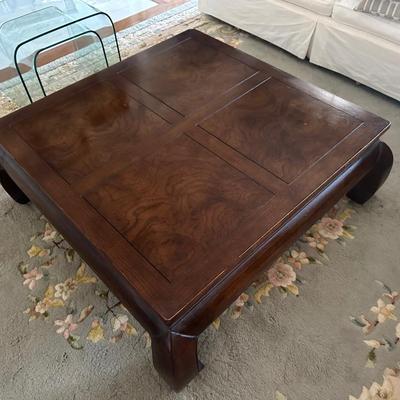 HENREDON Solid Chinoiserie Ming Style Oak and Burl Coffee Table