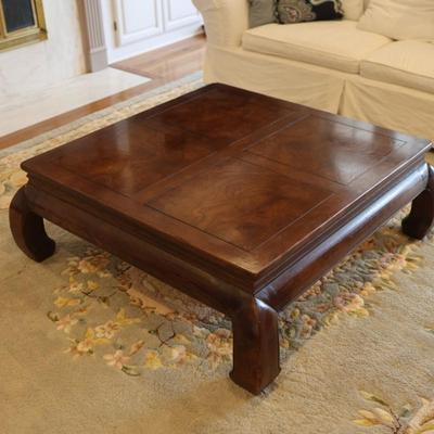 HENREDON Solid Chinoiserie Ming Style Oak and Burl Coffee Table