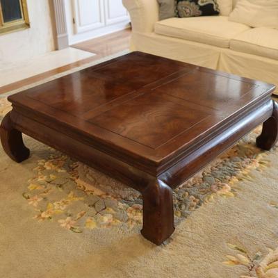 HENREDON Solid Chinoiserie Ming Style Oak and Burl Coffee Table