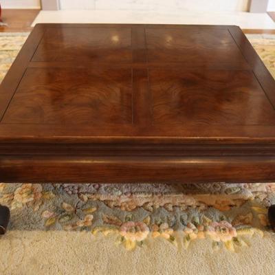 HENREDON Solid Chinoiserie Ming Style Oak and Burl Coffee Table
