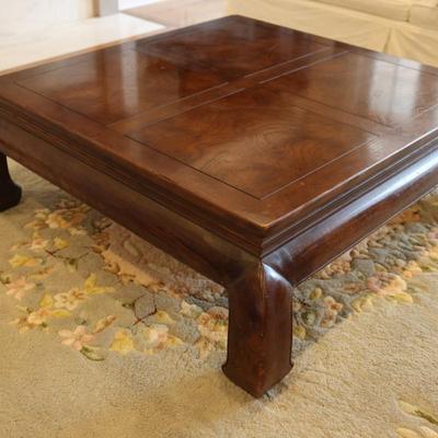 HENREDON Solid Chinoiserie Ming Style Oak and Burl Coffee Table
