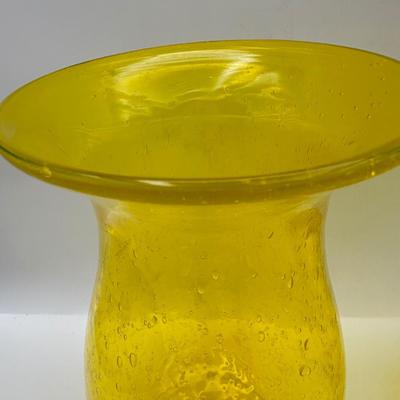 Pair of Vintage Hand Blown Yellow Glass Vases
