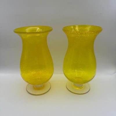 Pair of Vintage Hand Blown Yellow Glass Vases