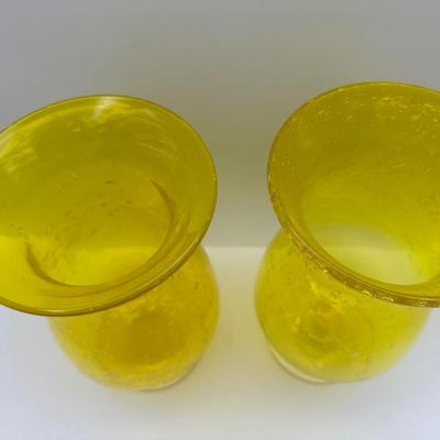 Pair of Vintage Hand Blown Yellow Glass Vases