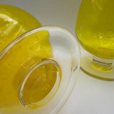 Pair of Vintage Hand Blown Yellow Glass Vases