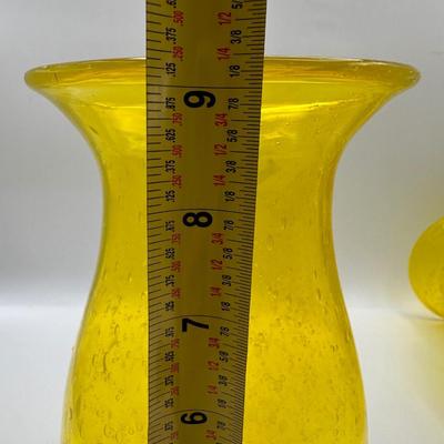Pair of Vintage Hand Blown Yellow Glass Vases