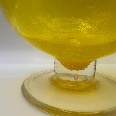 Pair of Vintage Hand Blown Yellow Glass Vases