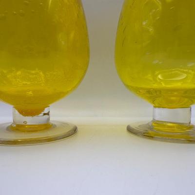 Pair of Vintage Hand Blown Yellow Glass Vases