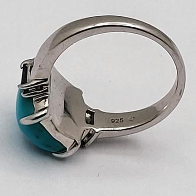 Robin's Egg Turquoise & Tourmaline Silver Ring Size 6