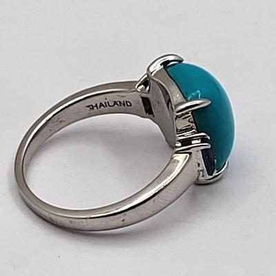Robin's Egg Turquoise & Tourmaline Silver Ring Size 6