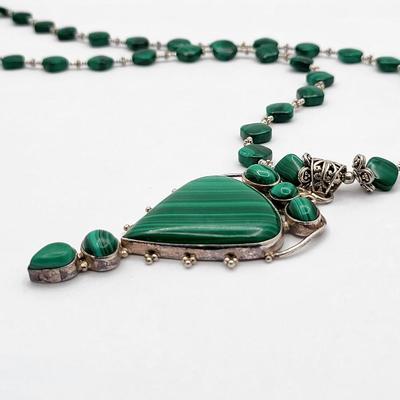 Artisan 925 Malachite Stone Necklace 60.4gr $500 Value