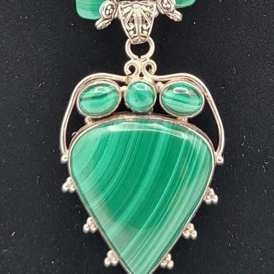 Artisan 925 Malachite Stone Necklace 60.4gr $500 Value