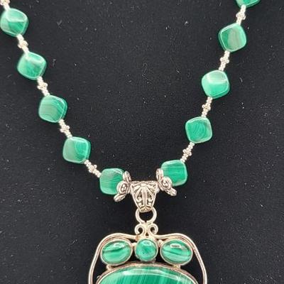 Artisan 925 Malachite Stone Necklace 60.4gr $500 Value