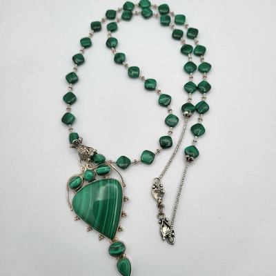 Artisan 925 Malachite Stone Necklace 60.4gr $500 Value