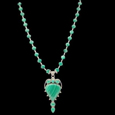 Artisan 925 Malachite Stone Necklace 60.4gr $500 Value